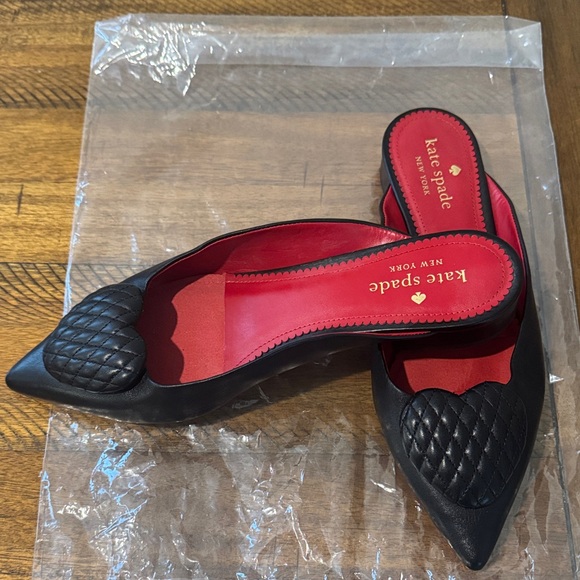 Kate Spade Black Quilted Heart Mules - Picture 2 of 11